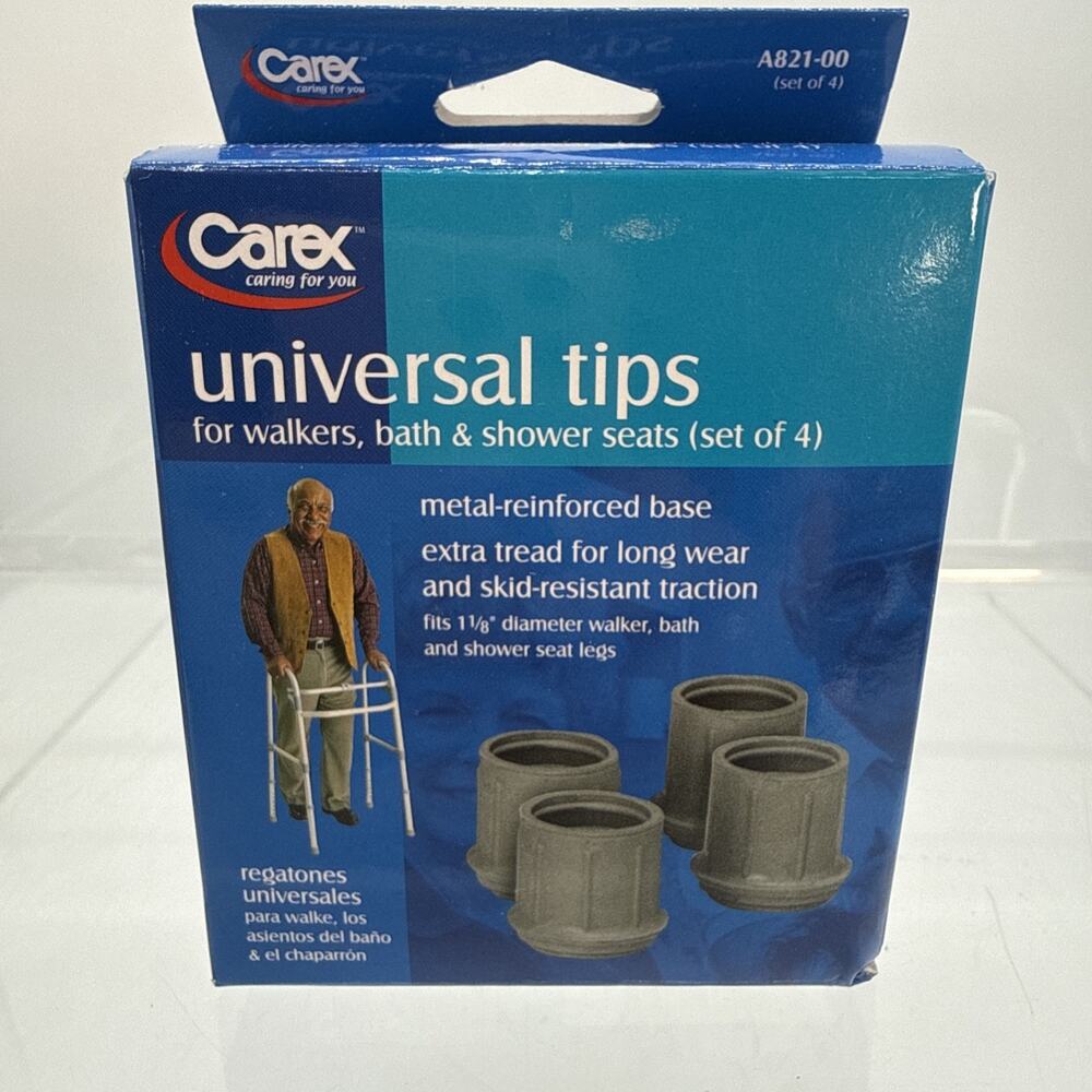 Carex Universal Tips For Walker, Bath & Shower Seats, 4 count, Fits 1 1/8” Diam